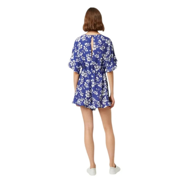 French Connection Fios Crepe Flutter Sleeve Playsuit Romper Blue White Size 4 - Picture 4 of 12